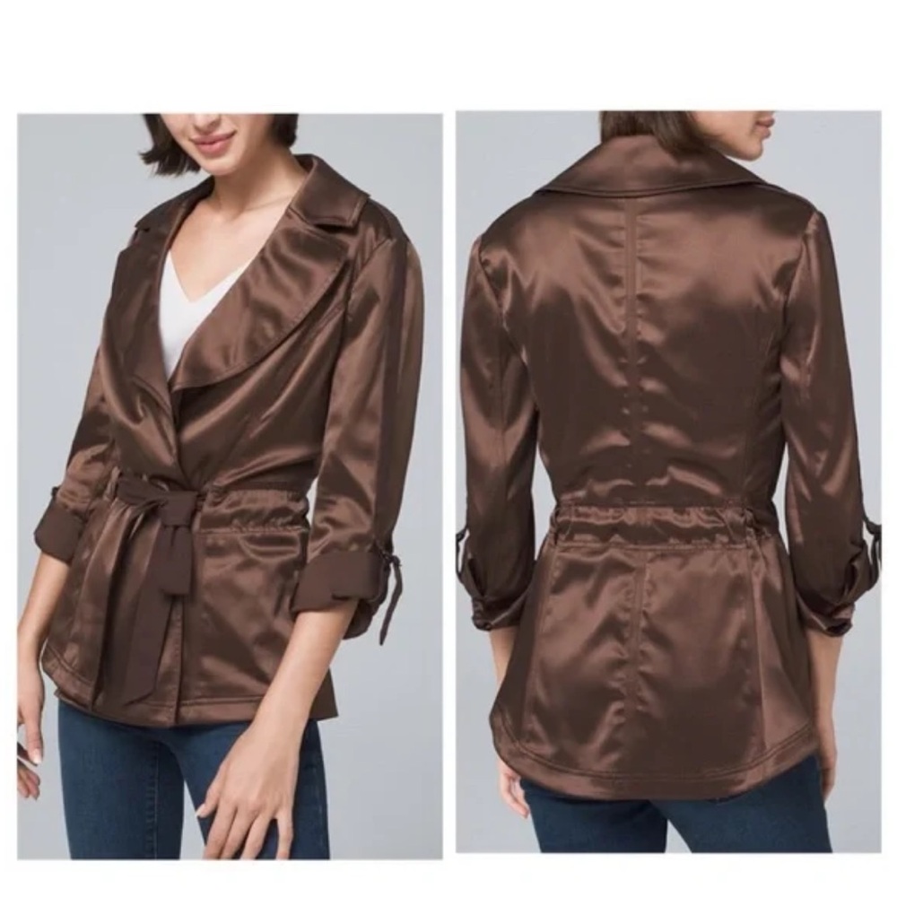 Chocolate Brown Trench Coat Satin White House Black Market Brown Size 4